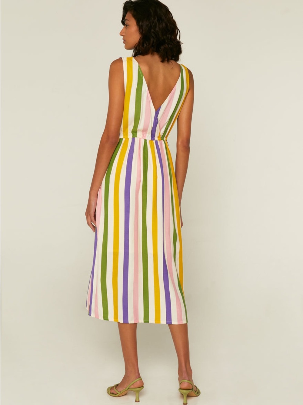 Striped V-Neck Sleeveless Viscose Summer Dress in Multi Fantastca - Picture 2 of 10